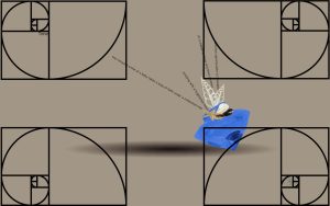 The golden spiral superimposed 4 times on the "Time" visual poem from Volume V of the Diamond Dust (Poems From the Black Sea) book series